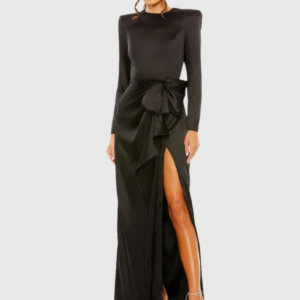 Mac Duggal Long Sleeve Structured Bow Draped Gown