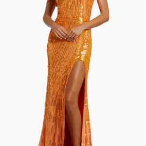 Mac Duggal One Shoulder Mesh Sequin Gown