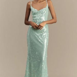 Anthropologie Cowl-Neck Stretch Sequin Maxi Dress
