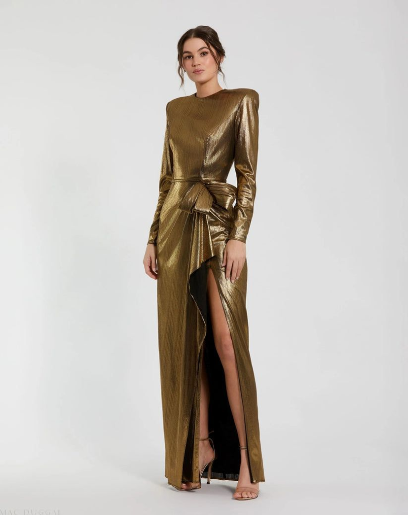 Mac Duggal Metallic Gown With Bow