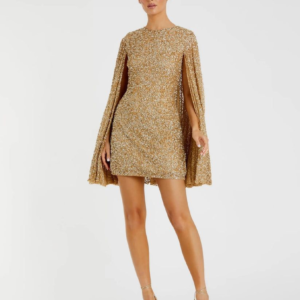 Mac Duggal Sequined Cape Sleeves Dress