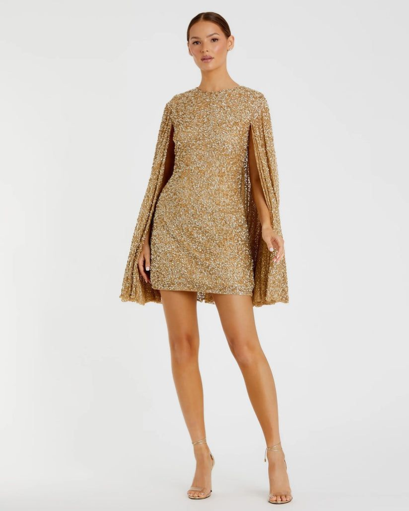 Mac Duggal Sequined Cape Sleeves Dress