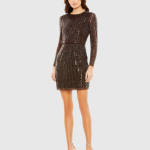 Mac Duggal Long Sleeve Sequin Mini Dress