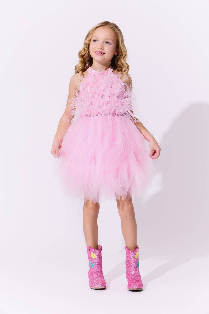 Lola + The Boys Pink Feather Dress
